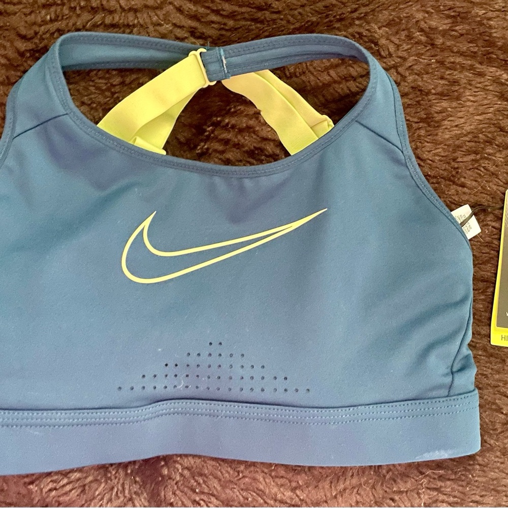 Nike Dark Green and neon Yellow sports bra with Ventilation